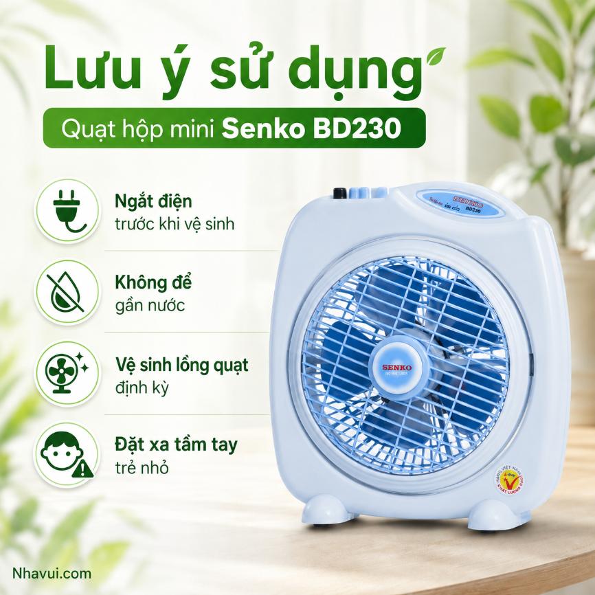 Quạt hộp mini Senko BD230 28W 5 cánh màu Kem Cốm, Kem Môn, Kem Xám